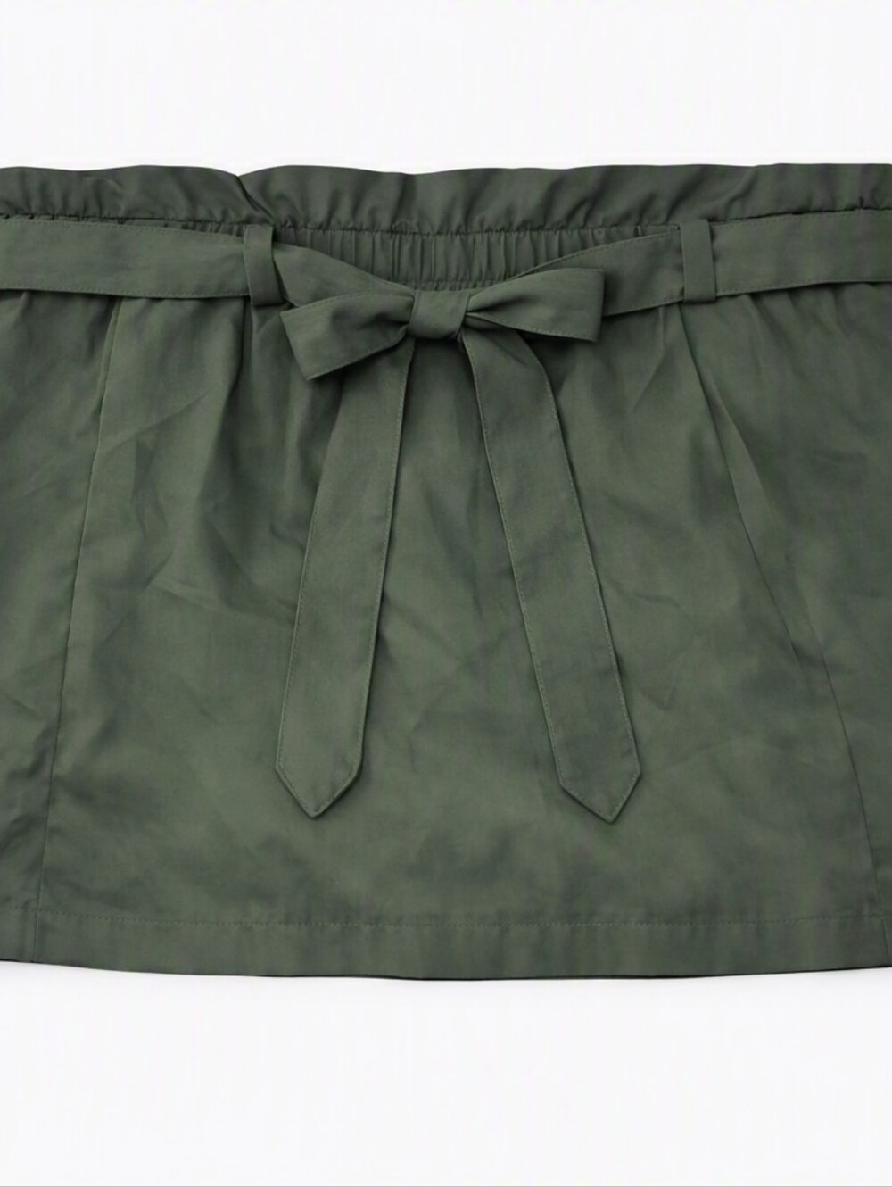 Mondetta olive green elastic waist with tie and pocket knee length skirt, L. EUC